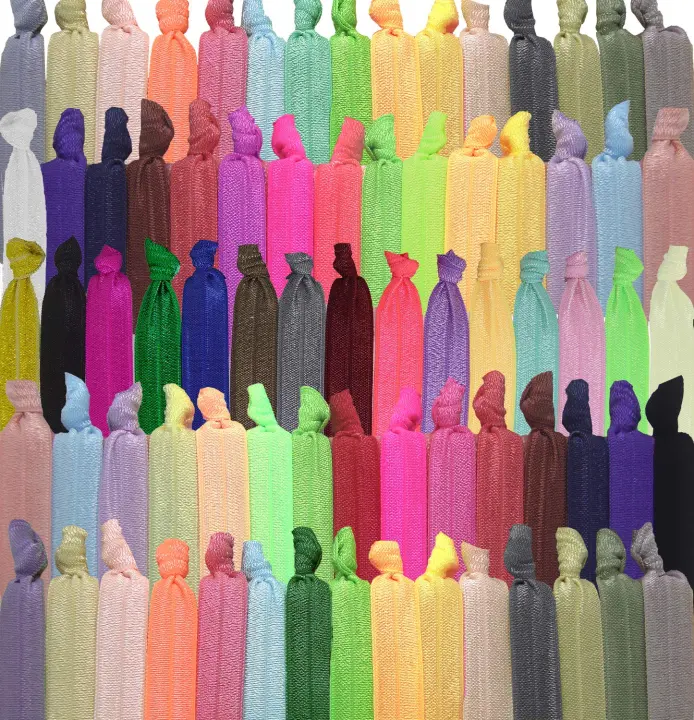 300pc Elastic Ribbon Hair Ties — Ouchless No‑Crease Fold‑Over Bands